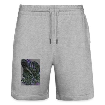 Biomechanical Organic Cyber Sigilism Art - Stanley/Stella Trainer Unisex Organic Jogging Shorts - heather grey - Front - Nik (191cm) & Marisol (170cm)