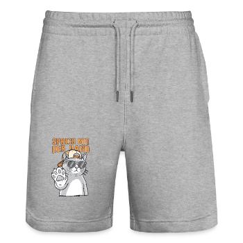 Lustiger Spruch Mit Der Hand Katze - Stanley/Stella Unisex Bio Joggingshorts Trainer  - Grau meliert - Vorne - Nik (191cm) & Marisol (170cm)