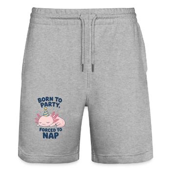Geboren zum Feiern, gezwungen, Axolotl ein Nickerchen zu machen - Stanley/Stella Unisex Bio Joggingshorts Trainer  - Grau meliert - Vorne - Nik (191cm) & Marisol (170cm)