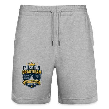 Mission Bräutigam Letzte Nacht in Freiheit - Stanley/Stella Unisex Bio Joggingshorts Trainer  - Grau meliert - Vorne - Nik (191cm) & Marisol (170cm)