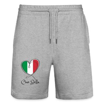 Italy Flag Heart Line Art - Stanley/Stella Trainer Unisex Organic Jogging Shorts - heather grey - Front - Nik (191cm) & Marisol (170cm)