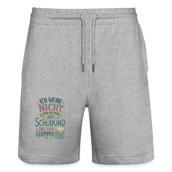 Ich weine nicht Schulkind Einschulung 2026 - Stanley/Stella Unisex Bio Joggingshorts Trainer  - Grau meliert - Vorne - Nik (191cm) & Marisol (170cm)