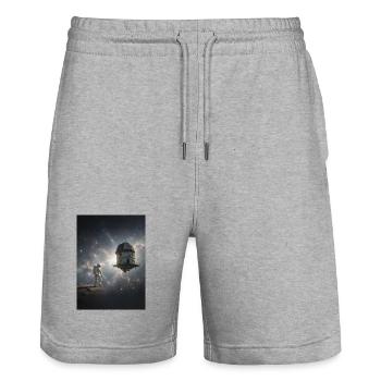 Astronaut und Raumobservatorium im All - Stanley/Stella Unisex Bio Joggingshorts Trainer  - Grau meliert - Vorne - Nik (191cm) & Marisol (170cm)