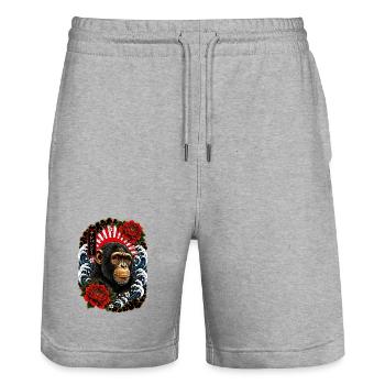 Schimpanse im japanischen Irezumi Tattoo Stil - Stanley/Stella Unisex Bio Joggingshorts Trainer  - Grau meliert - Vorne - Nik (191cm) & Marisol (170cm)