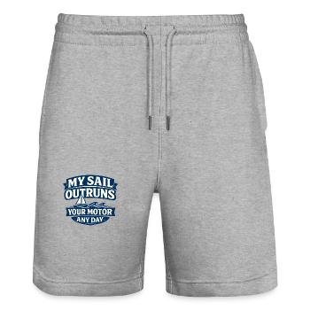My Sail Outruns Your Motor Any Day - Stanley/Stella Trainer Unisex Organic Jogging Shorts - heather grey - Front - Nik (191cm) & Marisol (170cm)