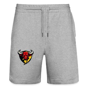 Roter Bullenblitz Schild - Stanley/Stella Unisex Bio Joggingshorts Trainer  - Grau meliert - Vorne - Nik (191cm) & Marisol (170cm)