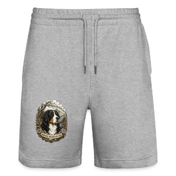Style Bernese Mountain Dog Vintage avec un paysage montagneux - Short de jogging bio TRAINER Stanley/Stella unisexe - gris chiné - Devant - Nik (191cm) & Marisol (170cm)