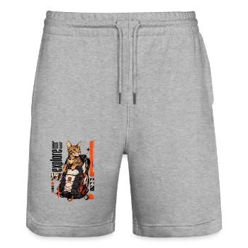 Born to Explore – Adventure Bengal Cat - Stanley/Stella Trainer Unisex Organic Jogging Shorts - heather grey - Front - Nik (191cm) & Marisol (170cm)