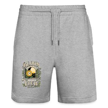 Bloom With a View Sunflower - Stanley/Stella Trainer Unisex Organic Jogging Shorts - heather grey - Front - Nik (191cm) & Marisol (170cm)