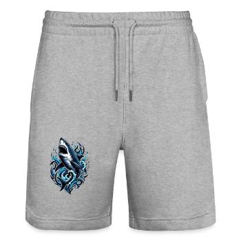 Shark Breaking Wave Art - Stanley/Stella Trainer Unisex Organic Jogging Shorts - heather grey - Front - Nik (191cm) & Marisol (170cm)