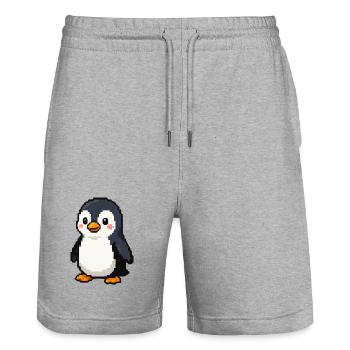 Pixel Penguin: Playful Retro Aesthetic - Stanley/Stella Trainer Unisex Organic Jogging Shorts - heather grey - Front - Nik (191cm) & Marisol (170cm)