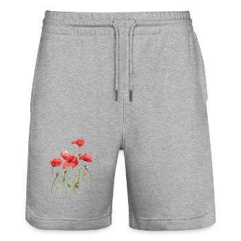 Coquelicots rouges - Short de jogging bio TRAINER Stanley/Stella unisexe - gris chiné - Devant - Nik (191cm) & Marisol (170cm)