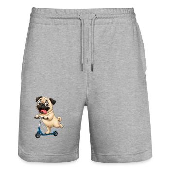 Carlin, trottinette, trottinette, dessin animé drôle - Short de jogging bio TRAINER Stanley/Stella unisexe - gris chiné - Devant - Nik (191cm) & Marisol (170cm)