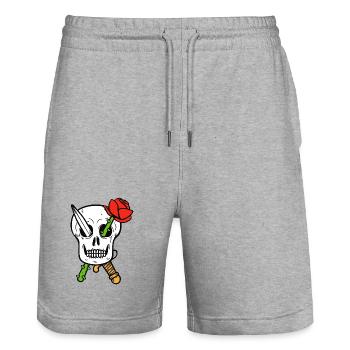 Art punk de Skull Rose à la guitare - Short de jogging bio TRAINER Stanley/Stella unisexe - gris chiné - Devant - Nik (191cm) & Marisol (170cm)
