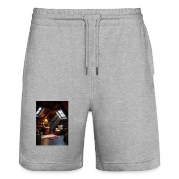 Dachboden-Leseoase im Warmlicht - Stanley/Stella Trainer Unisex Organic Jogging Shorts - heather grey - Front - Nik (191cm) & Marisol (170cm)