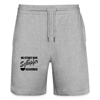 Du stehst dem Schöpfer gegenüber - Wortspiel - Stanley/Stella Unisex Bio Joggingshorts Trainer  - Grau meliert - Vorne - Nik (191cm) & Marisol (170cm)
