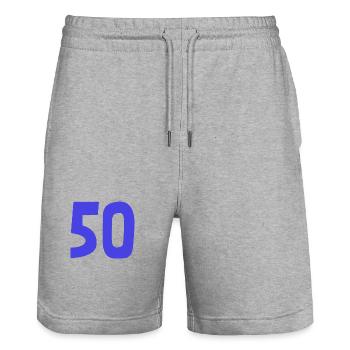 50. 50 ANS. 50e ANNIVERSAIRE. ANNIVERSAIRE 50 ANS. - Short de jogging bio TRAINER Stanley/Stella unisexe - gris chiné - Devant - Nik (191cm) & Marisol (170cm)