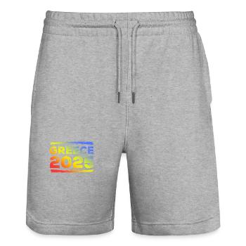 Grèce 2025 Coloré - Short de jogging bio TRAINER Stanley/Stella unisexe - gris chiné - Devant - Nik (191cm) & Marisol (170cm)