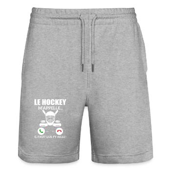 Eishockey ruft mich...ich muss gehen! - Stanley/Stella Unisex Bio Joggingshorts Trainer  - Grau meliert - Vorne - Nik (191cm) & Marisol (170cm)