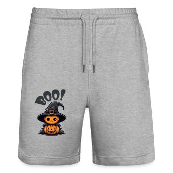 Halloween Kürbis - Stanley/Stella Unisex Bio Joggingshorts Trainer  - Grau meliert - Vorne - Nik (191cm) & Marisol (170cm)