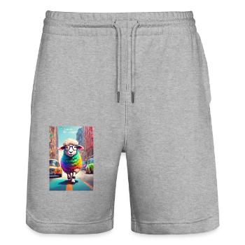 Buntes Stadtschaf - Stanley/Stella Unisex Bio Joggingshorts Trainer  - Grau meliert - Vorne - Nik (191cm) & Marisol (170cm)