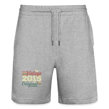 Vintage 2015 Retro Anniversary Gift - Stanley/Stella Trainer Unisex Organic Jogging Shorts - heather grey - Front - Nik (191cm) & Marisol (170cm)