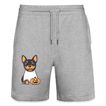 Dobermann Hund Halloween Comic Geist - Stanley/Stella Unisex Bio Joggingshorts Trainer  - Grau meliert - Vorne - Nik (191cm) & Marisol (170cm)