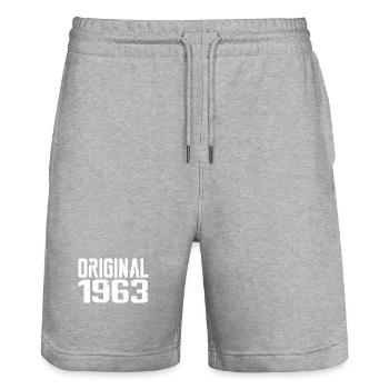 1963 Vintage Retro Jubiläumsgeschenk 1963 - Stanley/Stella Unisex Bio Joggingshorts Trainer  - Grau meliert - Vorne - Nik (191cm) & Marisol (170cm)