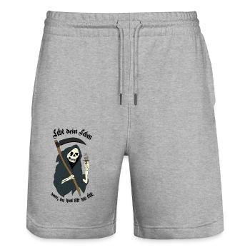 Sensenmann "Lebe dein Leben" - Stanley/Stella Unisex Bio Joggingshorts Trainer  - Grau meliert - Vorne - Nik (191cm) & Marisol (170cm)