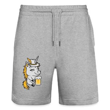 Licorne assise buvant de la bière - Short de jogging bio TRAINER Stanley/Stella unisexe - gris chiné - Devant - Nik (191cm) & Marisol (170cm)