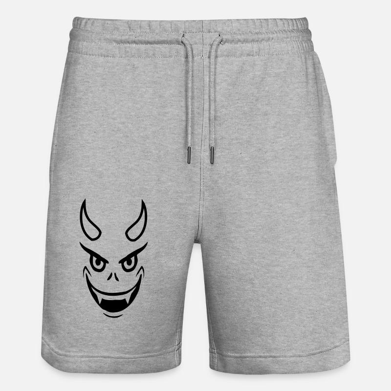 Face Evil Devil Design - Stanley/Stella Trainer Unisex Organic Jogging Shorts - heather grey