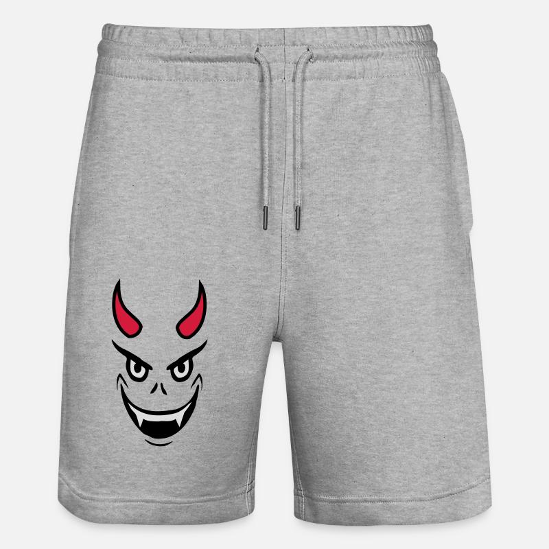 Evil Devil Face Design - Stanley/Stella Trainer Unisex Organic Jogging Shorts - heather grey