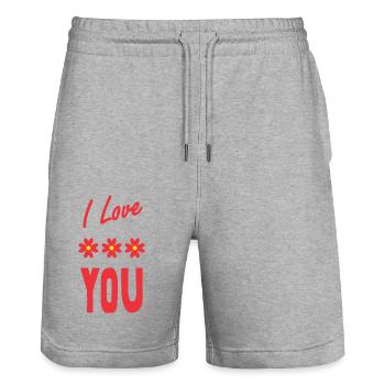 LOVE. COUPLE. JUST MARRIED. bachelorette party. SAINT VALENTINE. - Stanley/Stella Trainer Unisex Organic Jogging Shorts - heather grey - Front - Nik (191cm) & Marisol (170cm)