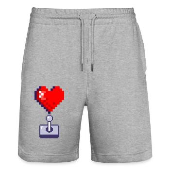 Joystick coeur rouge retro gaming - Short de jogging bio TRAINER Stanley/Stella unisexe - gris chiné - Devant - Nik (191cm) & Marisol (170cm)