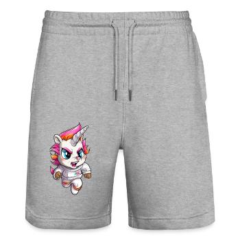 Grim Unicorn Design - Mystical Magic - Short de jogging bio TRAINER Stanley/Stella unisexe - gris chiné - Devant - Nik (191cm) & Marisol (170cm)