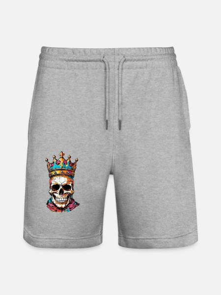 Totenkopf mit Krone - Stanley/Stella Unisex Bio Joggingshorts Trainer - Grau meliert