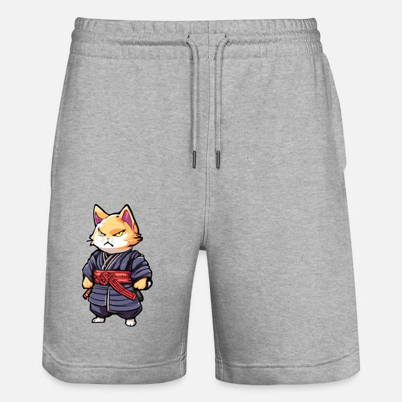 Samurai Cat #6 - Stanley/Stella Trainer Unisex Organic Jogging Shorts - heather grey