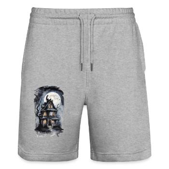 Witch House Autumn Halloween Haunted House Design - Stanley/Stella Trainer Unisex Organic Jogging Shorts - heather grey - Front - Nik (191cm) & Marisol (170cm)