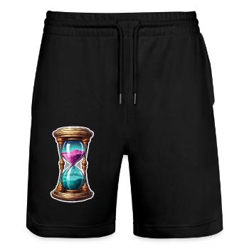 Sanduhr / Zeitmesser / Antik /Sandkörner / Ablauf - Stanley/Stella Unisex Bio Joggingshorts Trainer  - Schwarz - Vorne - Nik (191cm) & Marisol (170cm)