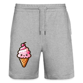 Niedliche italienische Eiswaffel - Stanley/Stella Unisex Bio Joggingshorts Trainer  - Grau meliert - Vorne - Nik (191cm) & Marisol (170cm)