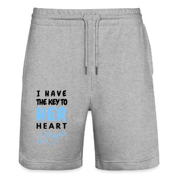 Ich habe den Schlüssel zu ihrem Herzen (männlich) - Stanley/Stella Unisex Bio Joggingshorts Trainer  - Grau meliert - Vorne - Nik (191cm) & Marisol (170cm)