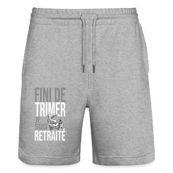 Retraite Humour fini de trimer je suis retraité - Short de jogging bio TRAINER Stanley/Stella unisexe - gris chiné - Devant - Nik (191cm) & Marisol (170cm)