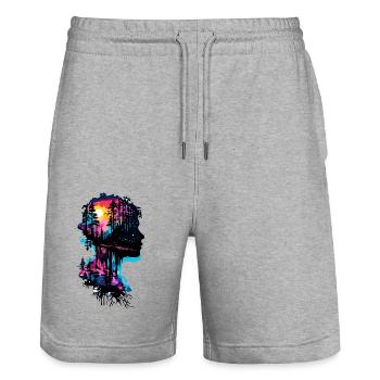 Silhouette / Wald / Porträt / Bäume / Person - Stanley/Stella Unisex Bio Joggingshorts Trainer  - Grau meliert - Vorne - Nik (191cm) & Marisol (170cm)