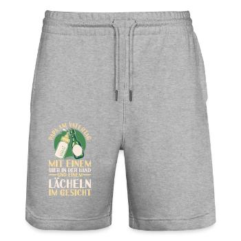 Dad Beer Father Father's Day - Stanley/Stella Trainer Unisex Organic Jogging Shorts - heather grey - Front - Nik (191cm) & Marisol (170cm)