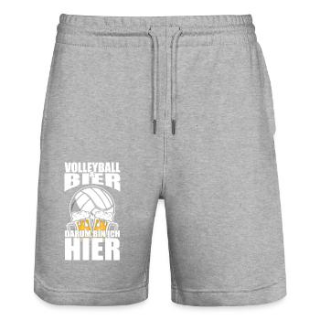 Lustiger Spruch Volleyball Bier darum bin ich hier - Stanley/Stella Unisex Bio Joggingshorts Trainer  - Grau meliert - Vorne - Nik (191cm) & Marisol (170cm)