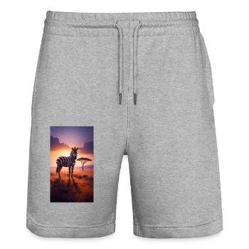 Zebra - Stanley/Stella Trainer Unisex Organic Jogging Shorts - heather grey - Front - Nik (191cm) & Marisol (170cm)