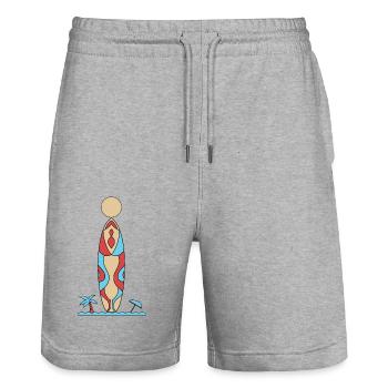 Surfen, Sonne und Meer - Stanley/Stella Unisex Bio Joggingshorts Trainer  - Grau meliert - Vorne - Nik (191cm) & Marisol (170cm)
