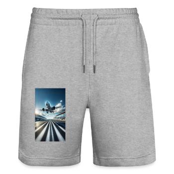 Aircraft landing - Stanley/Stella Trainer Unisex Organic Jogging Shorts - heather grey - Front - Nik (191cm) & Marisol (170cm)