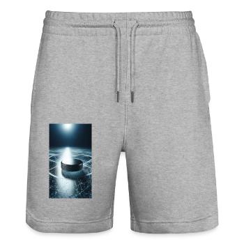 Ice Hockey Puck - Stanley/Stella Trainer Unisex Organic Jogging Shorts - heather grey - Front - Nik (191cm) & Marisol (170cm)