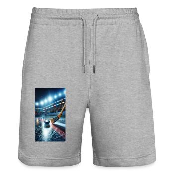 hockey - stick and puck - Stanley/Stella Trainer Unisex Organic Jogging Shorts - heather grey - Front - Nik (191cm) & Marisol (170cm)